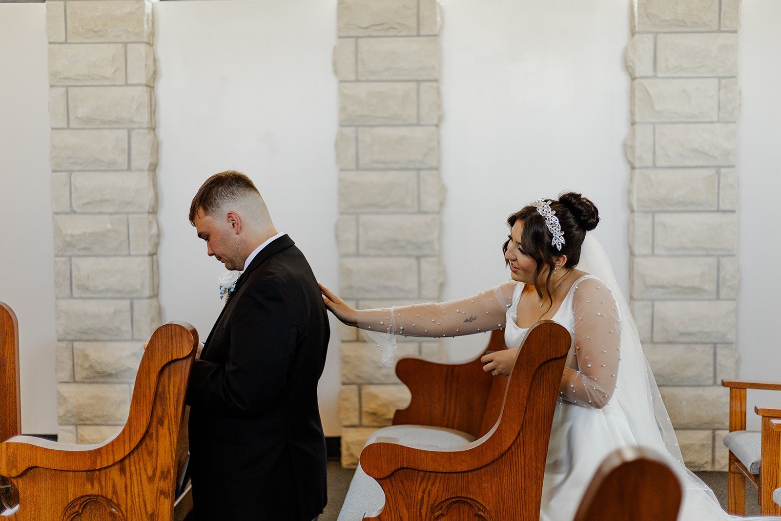 Intimate church wedding moment